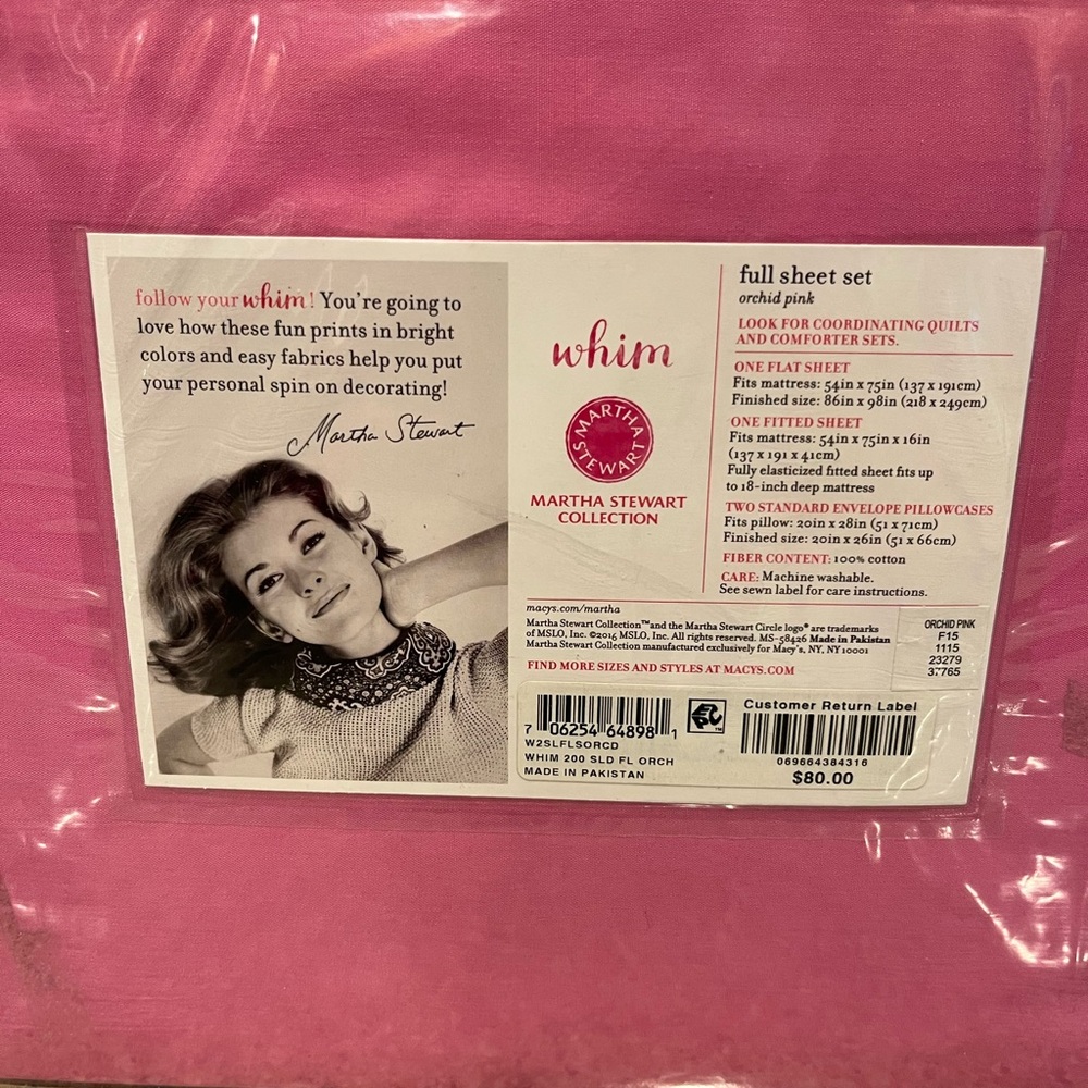 Martha Stewart Orchid Pink Full Sheet Set